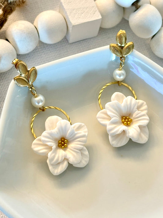 White flowers on hoops