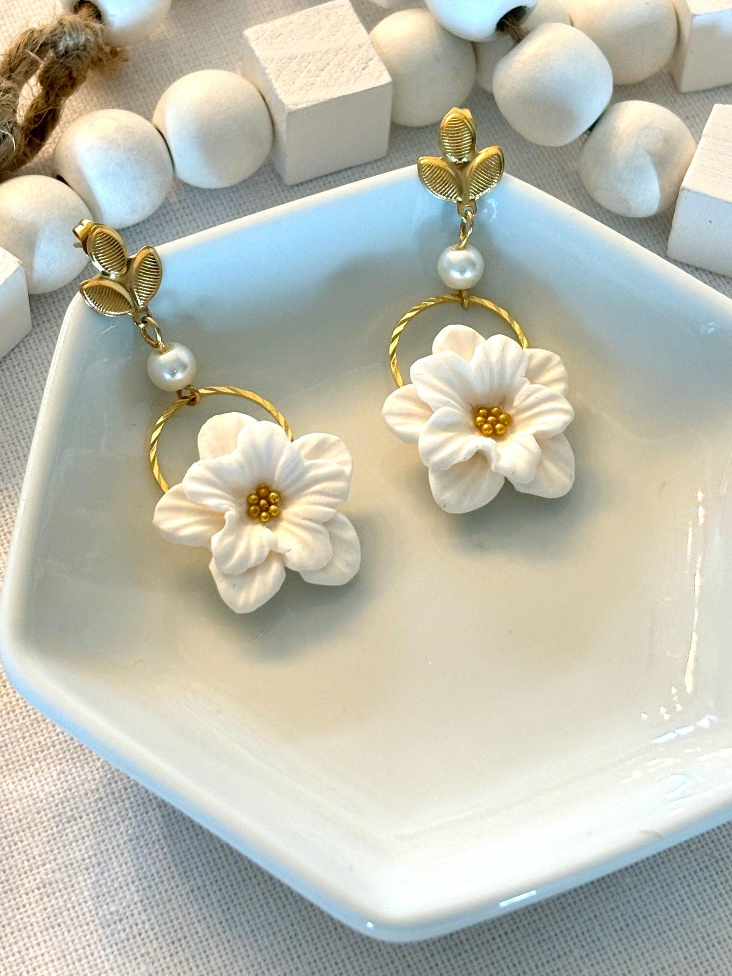 White flowers on hoops