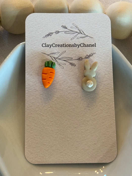 Bunny and carrot studs