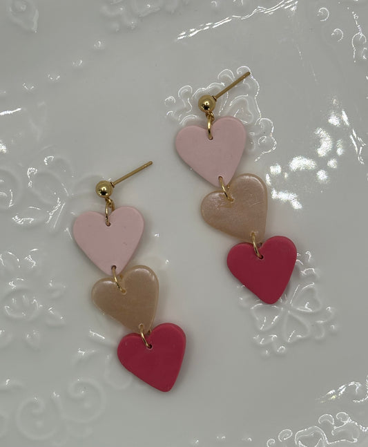 Dangly trio heart earrings