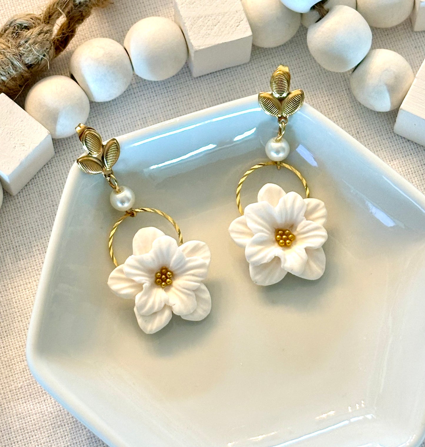 White flowers on hoops