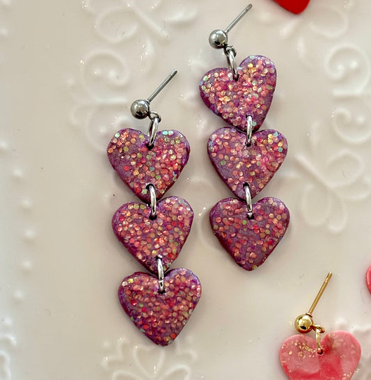 Sparkly Purple Heart Earrings